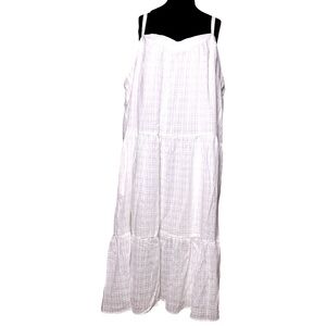 Knox Rose | New White Plaid Cotton Sleeveless Tiered Peasant Midi Dress, 3X